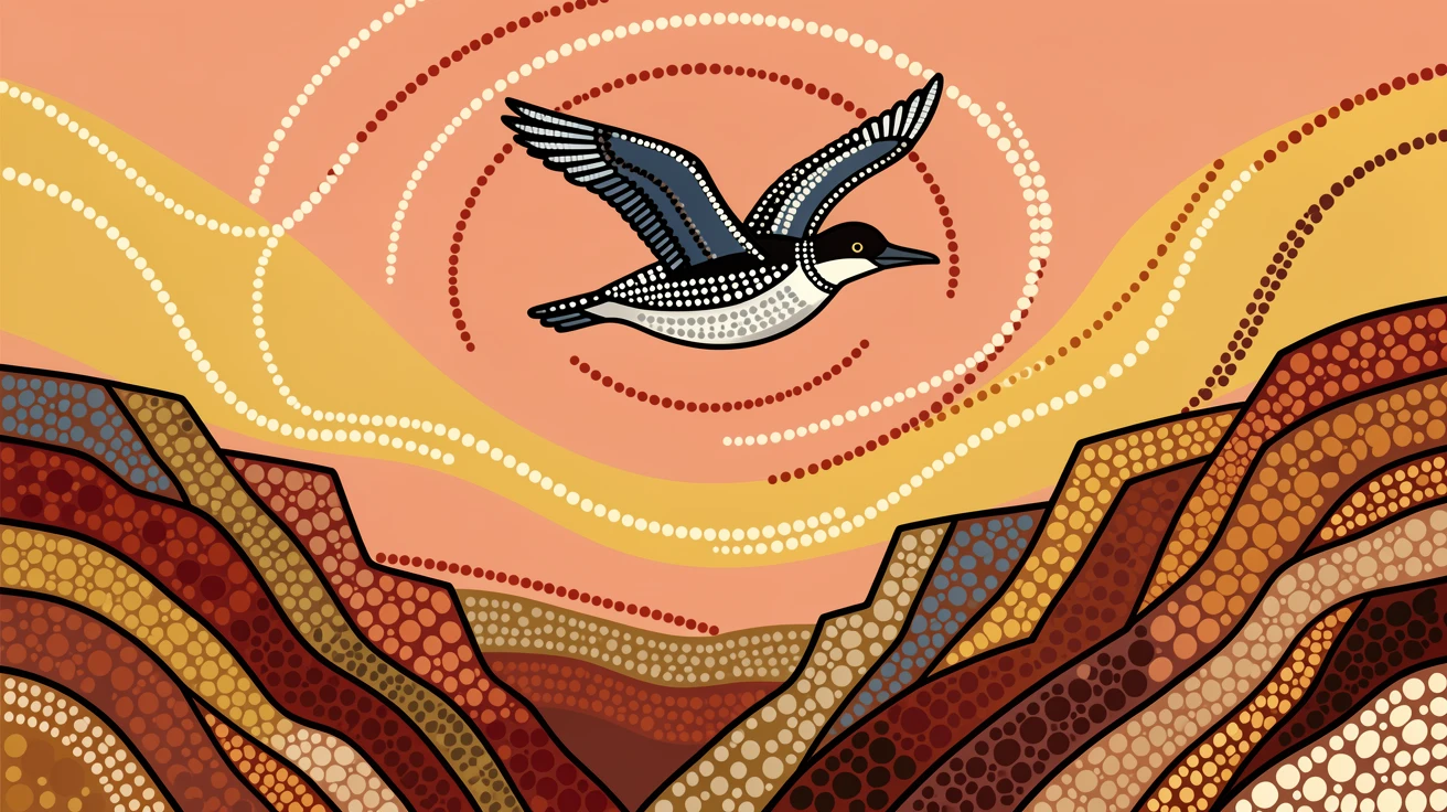A loon soaring high above rugged cliffs