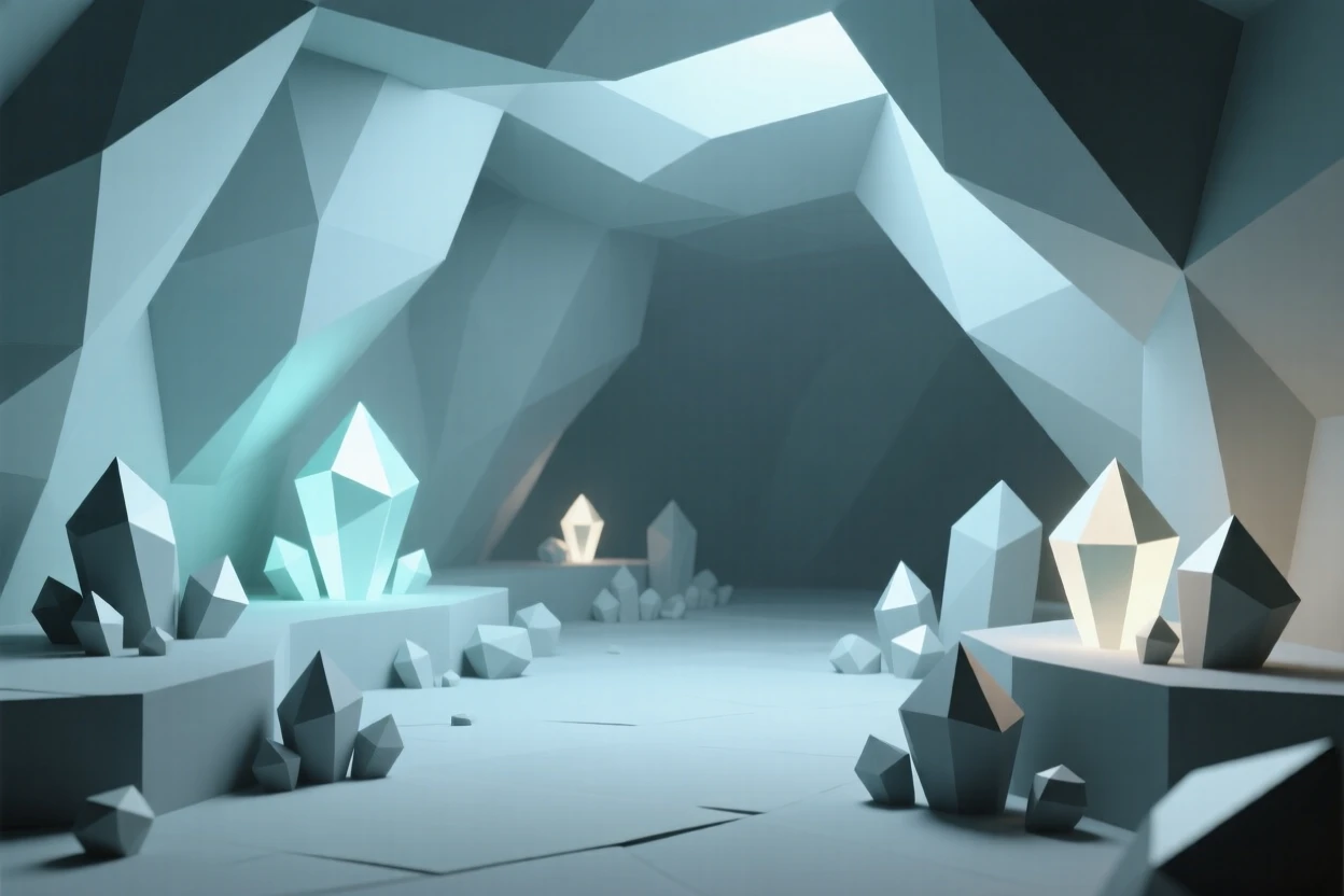 A crystal cave filled with glowing gemstones, inside a cavern glittering with crystal light. soft glowing light sources create dramatic highlights. The moment feels suspended between worlds.