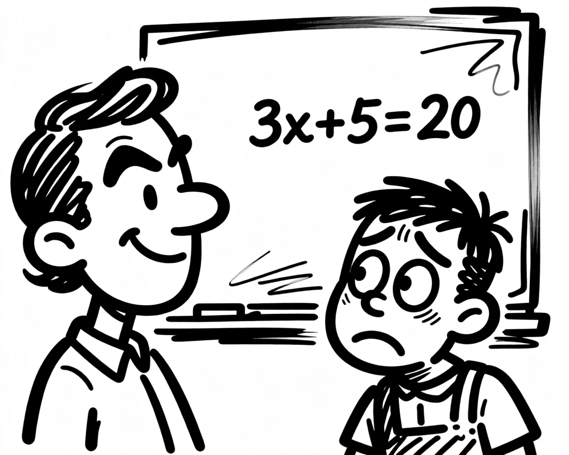 A teacher patiently helping a struggling student solve a math problem at the chalkboard.
