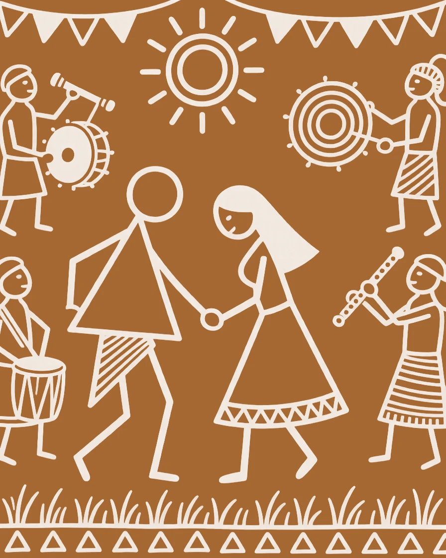 A shy pair of lovers dancing together at a village celebration.