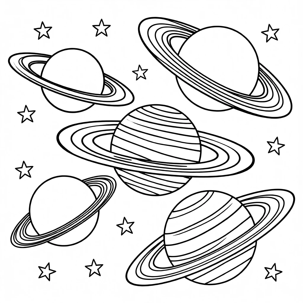 A group of planets each with their own unique rings and colors