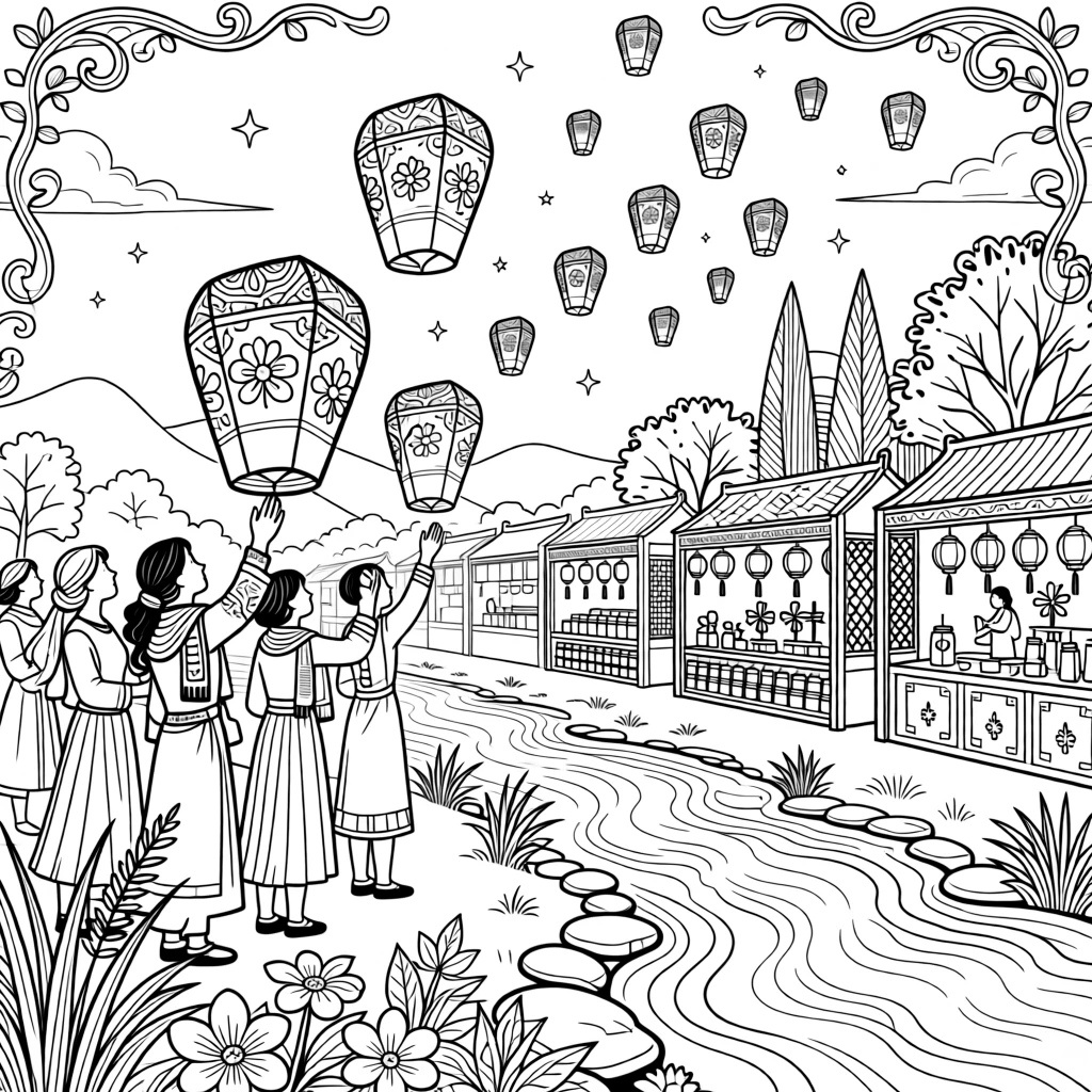 A lantern festival scene with glowing lanterns floating skyward.