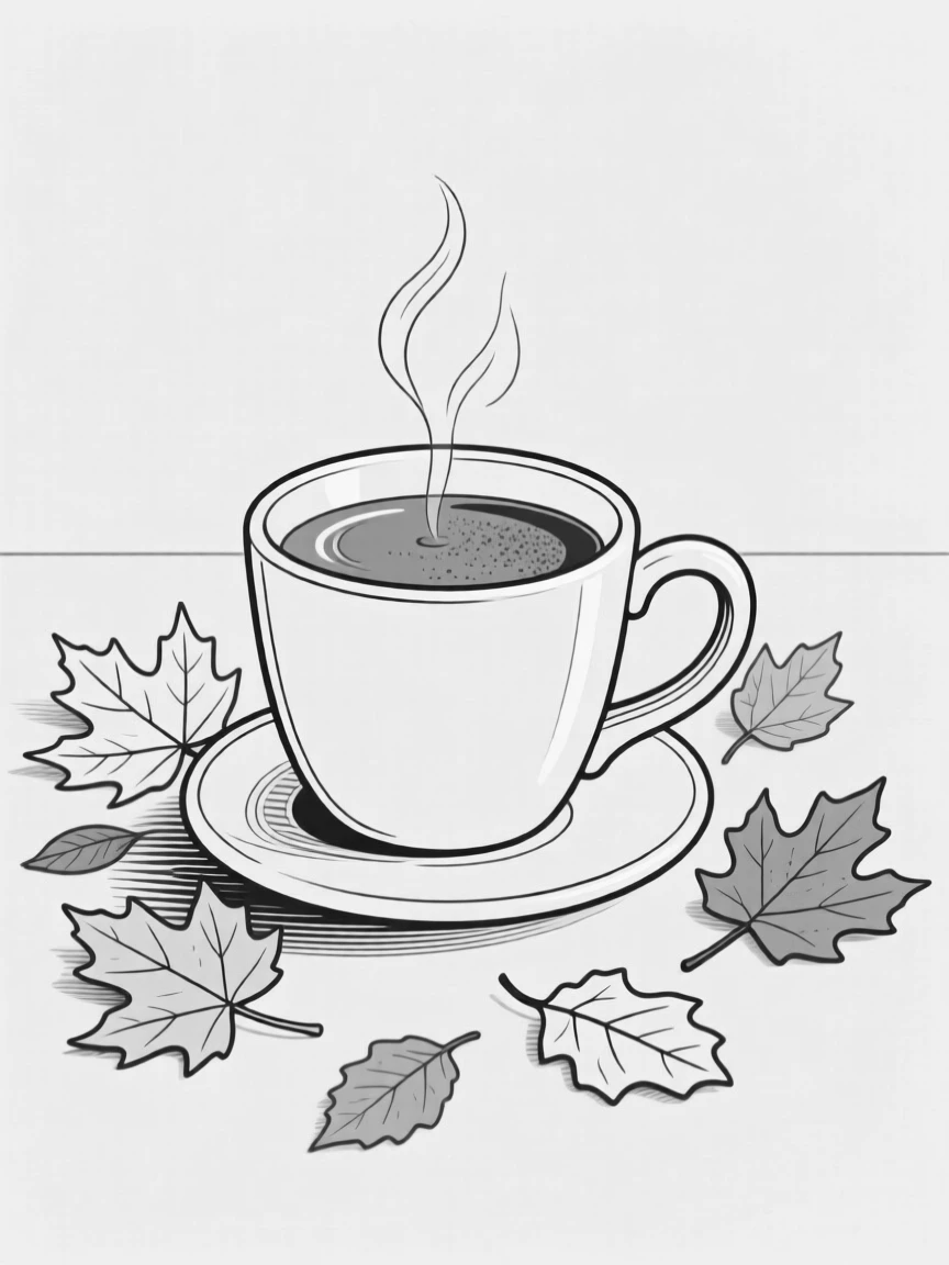 A cup of pumpkin spice coffee with fall leaves nearby