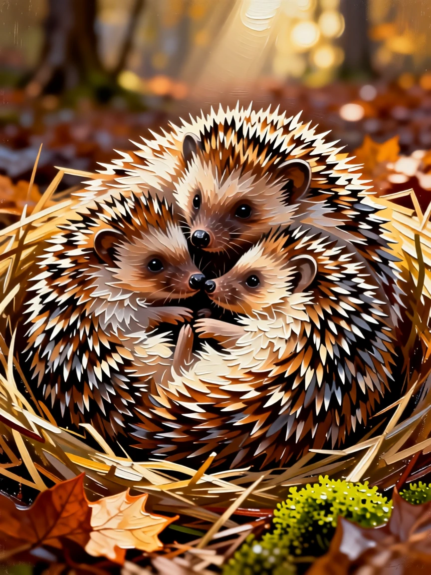 A heartwarming photo of a baby hedgehog huddled together with siblings for warmth