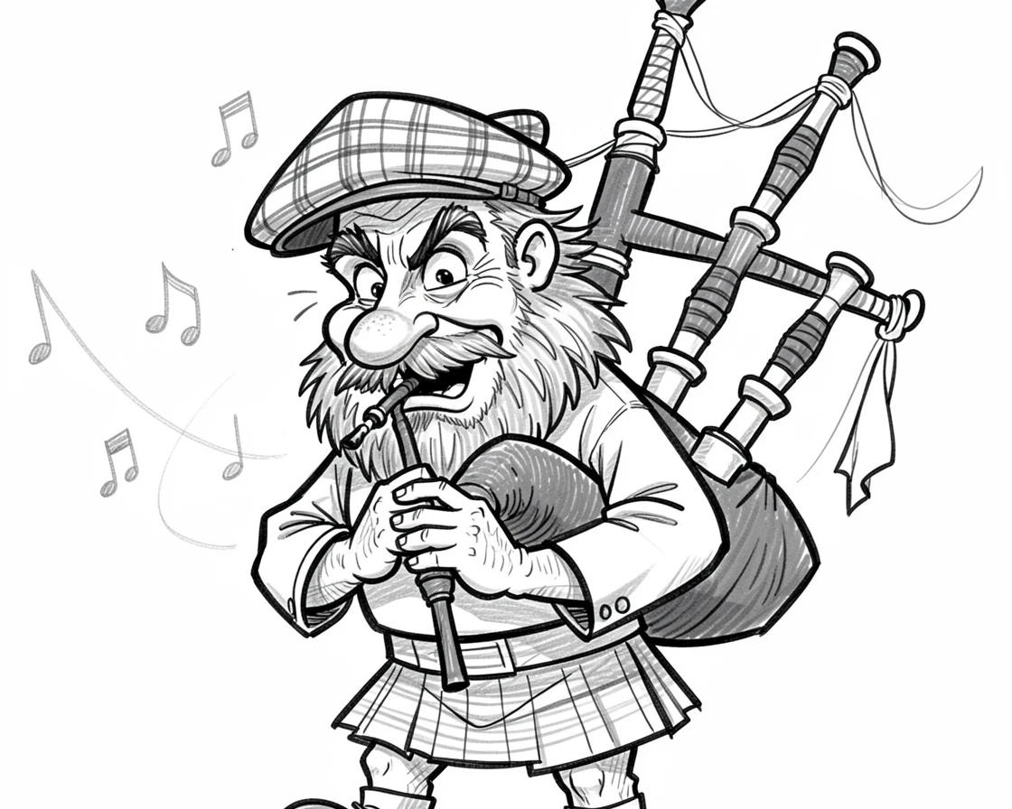 [People Portraits & Characters] Portrait of a grizzled bagpiper hard at work, full of personality and charm