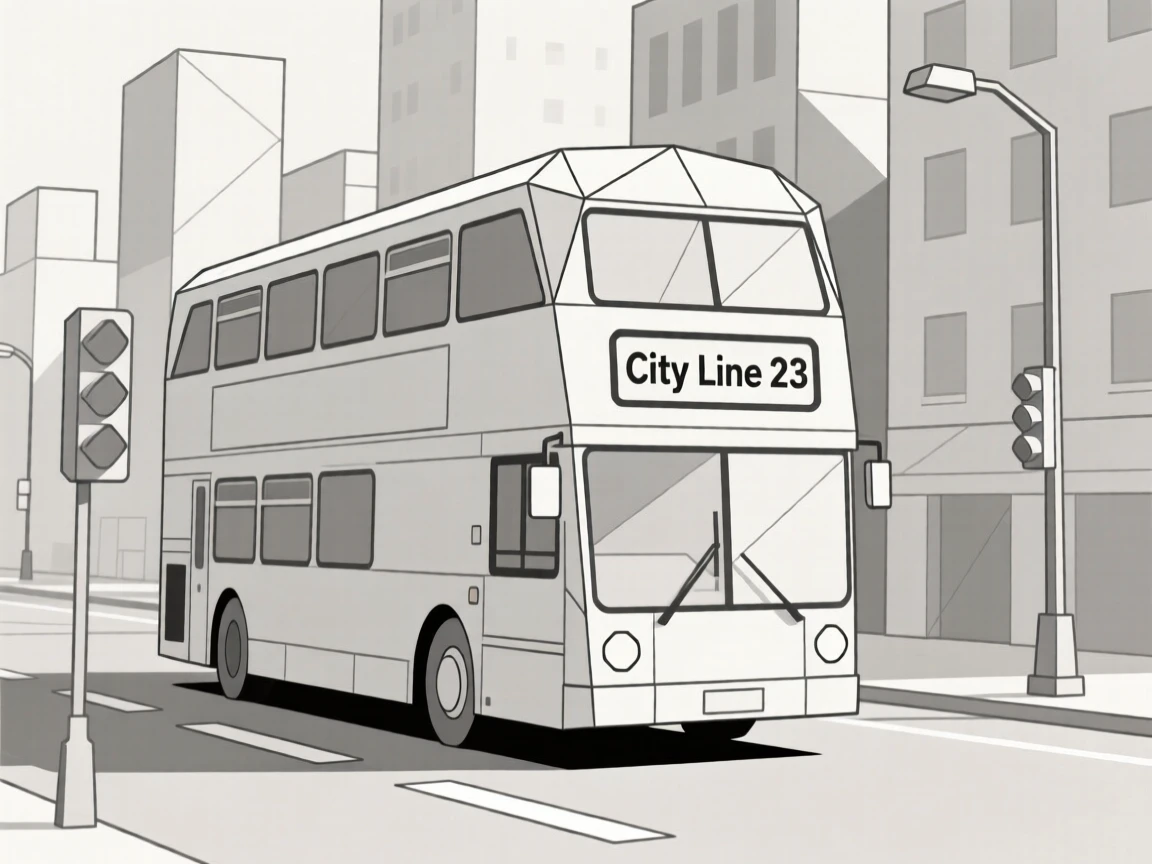 A double-decker bus driving through a busy city street