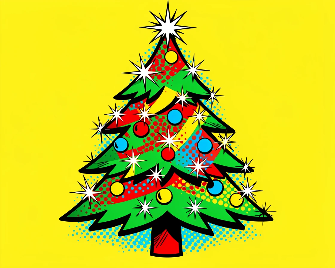 A Christmas tree decorated with twinkling lights