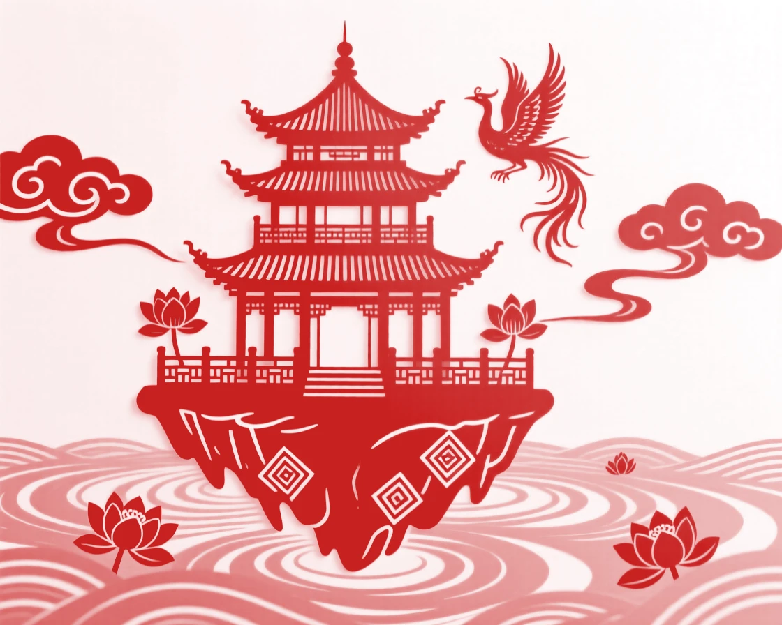 A floating island temple, rising from a sea of golden mist, wrapped in an aura of timeless wonder.