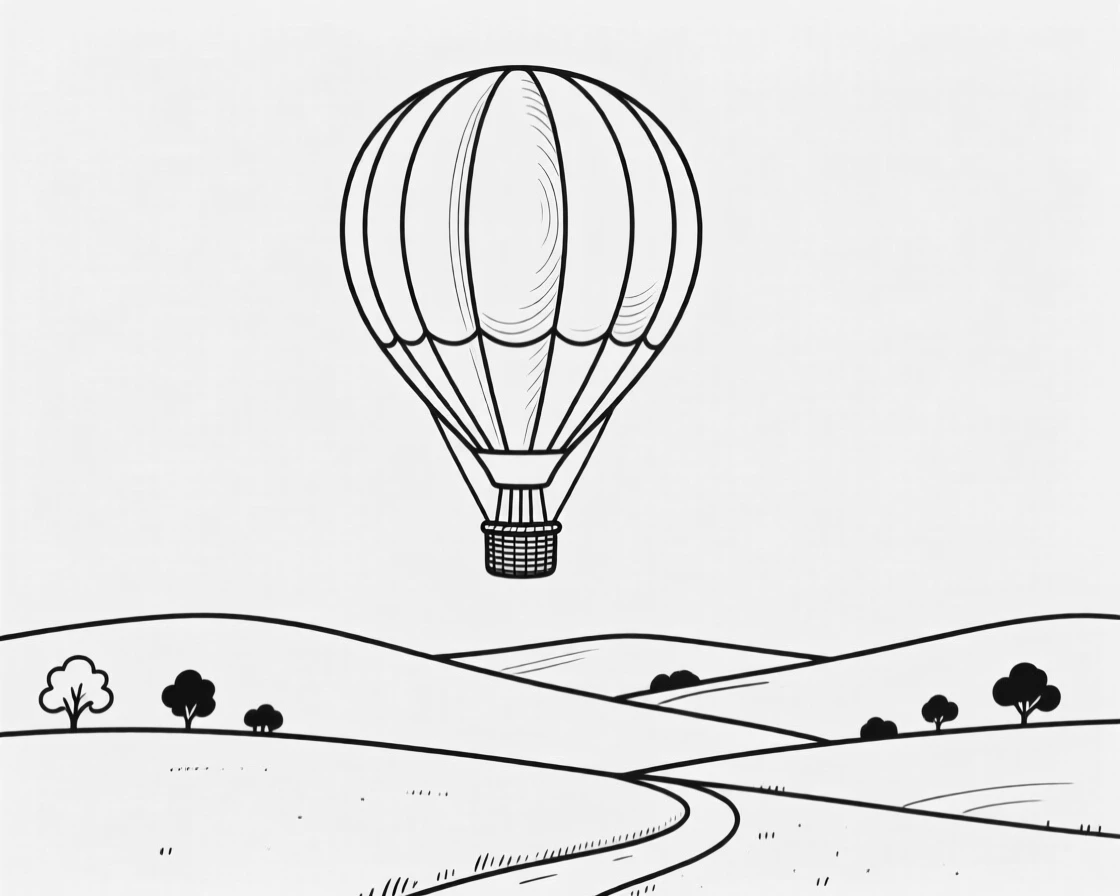 A hot air balloon drifting peacefully over a countryside