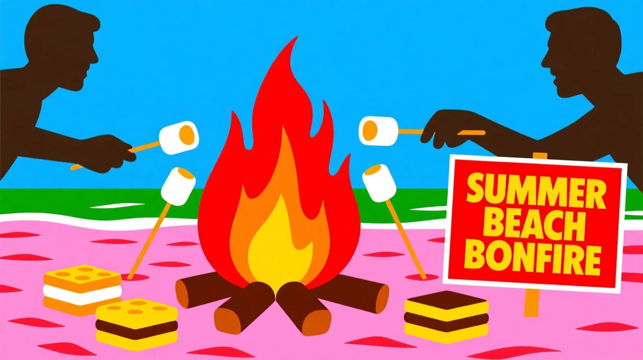 Summer beach bonfire with s'mores
