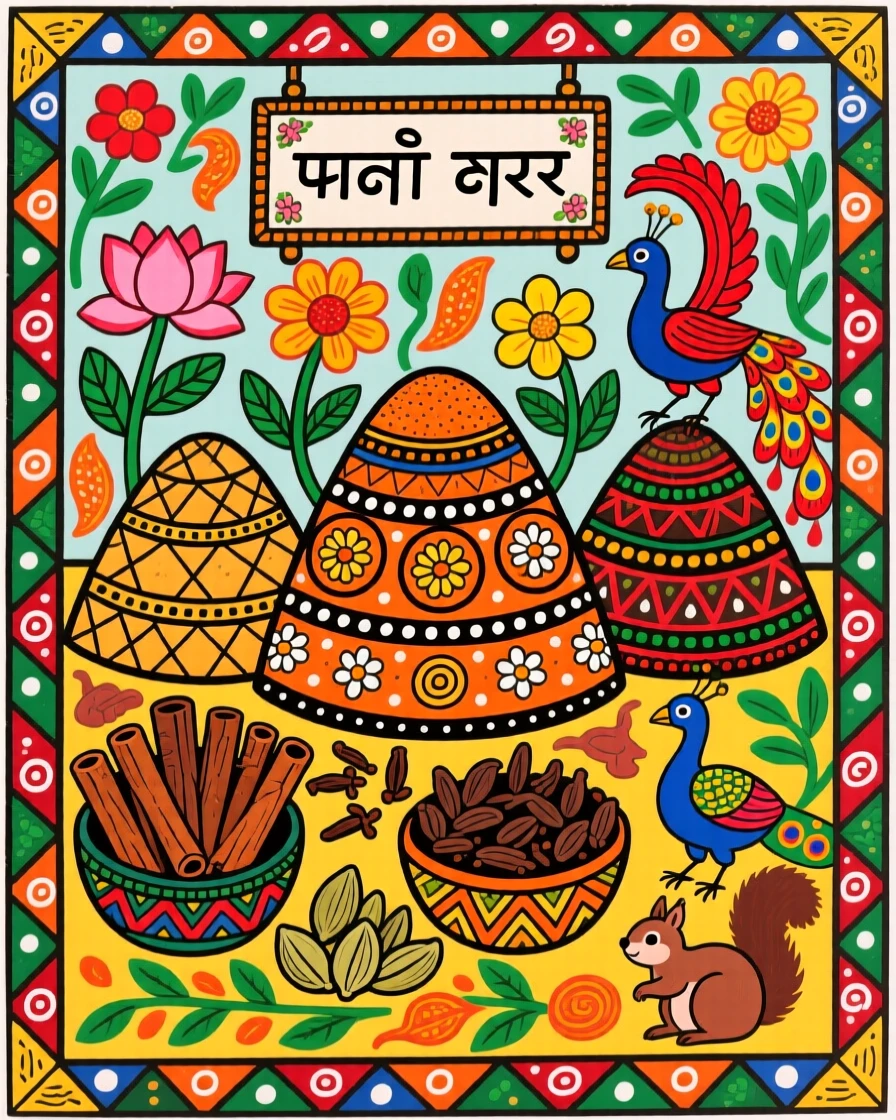 A spice market filled with mounds of cinnamon, cardamom, and cloves.