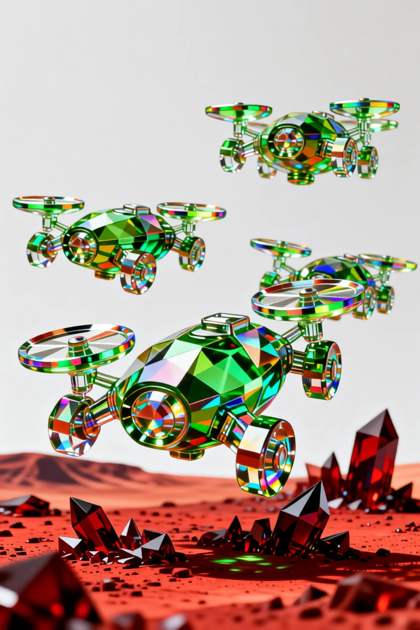 A fleet of terraforming drones spreading green life across a barren red planet.