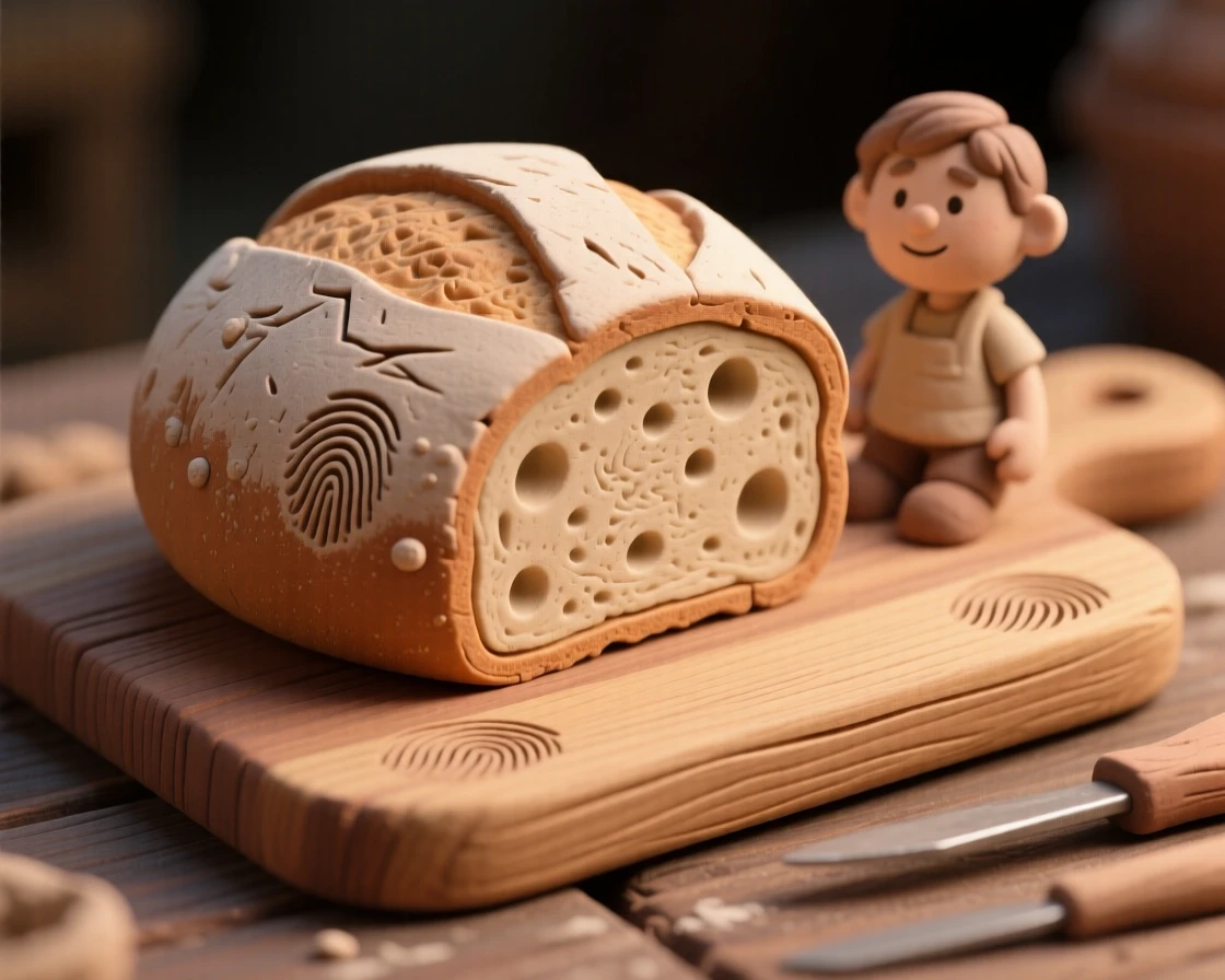 A rustic loaf of sourdough bread cooling on a wooden board