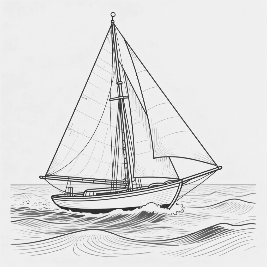 A classic sailboat cutting through open ocean waves