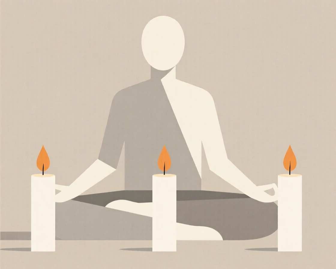 A person practicing meditation with candles