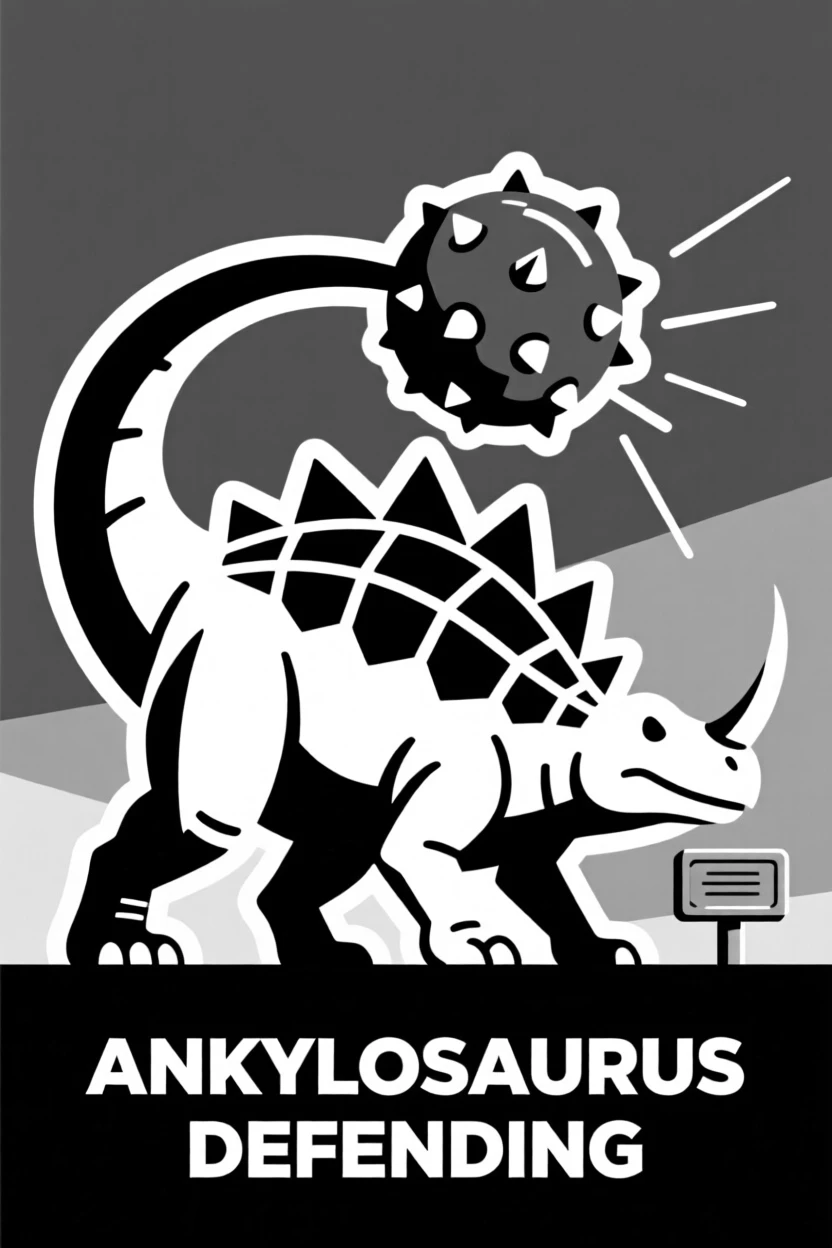 An Ankylosaurus defending itself with its tail club.
