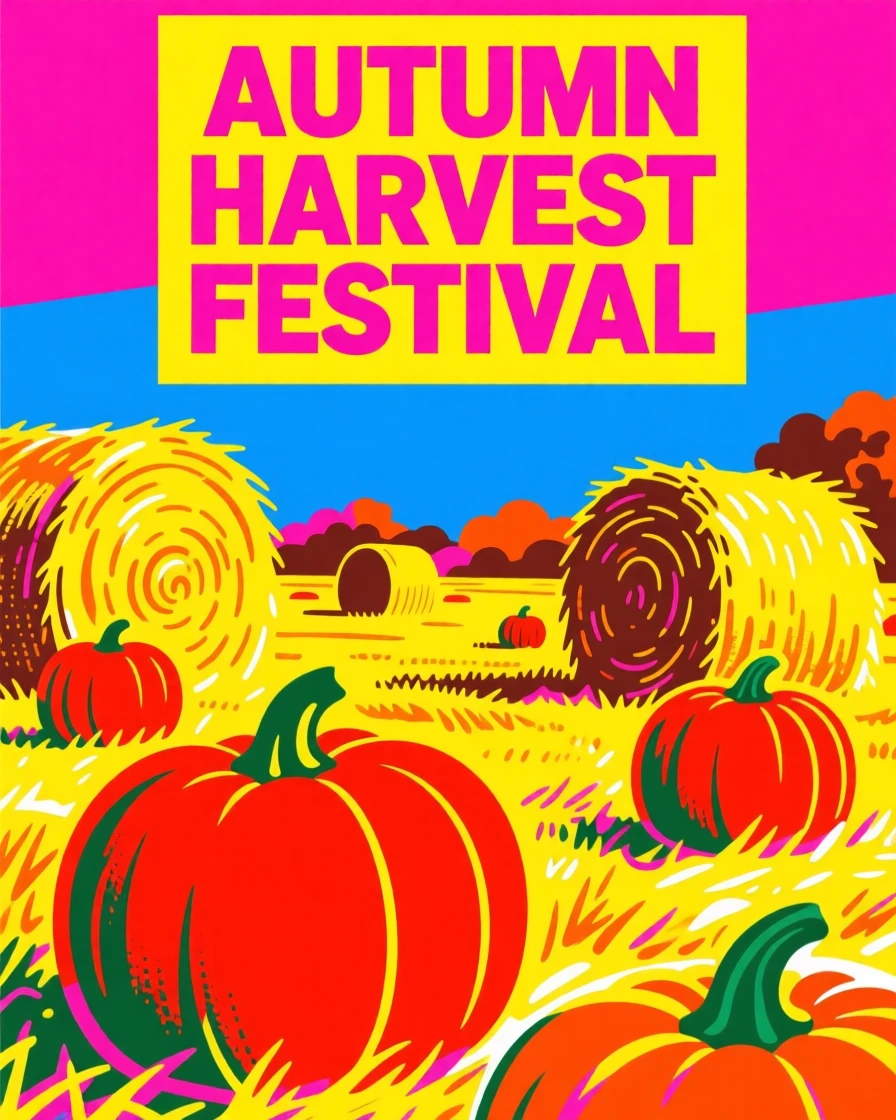 Autumn pumpkin patch with hay bales