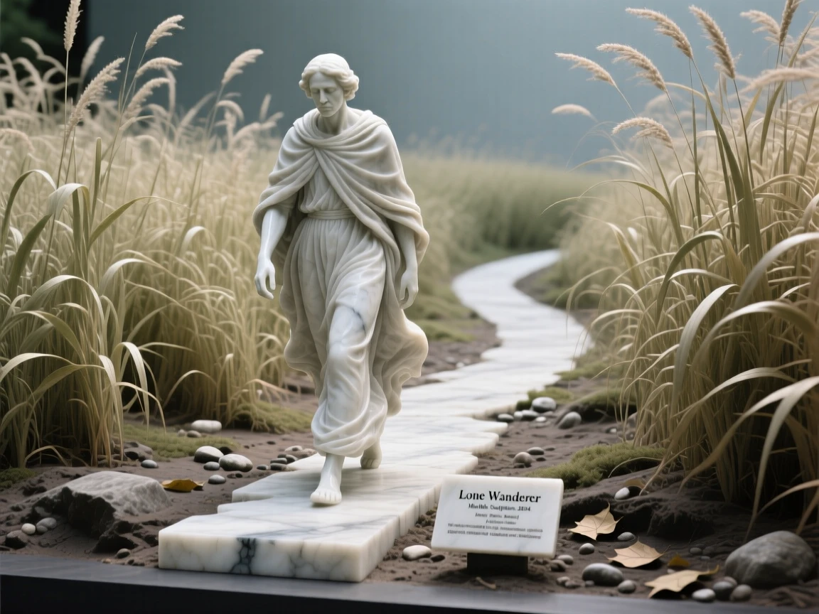 A vivid, emotionally rich scene of a lone wanderer walking a path through tall grass, captured with cinematic depth and detail, designed to captivate and inspire