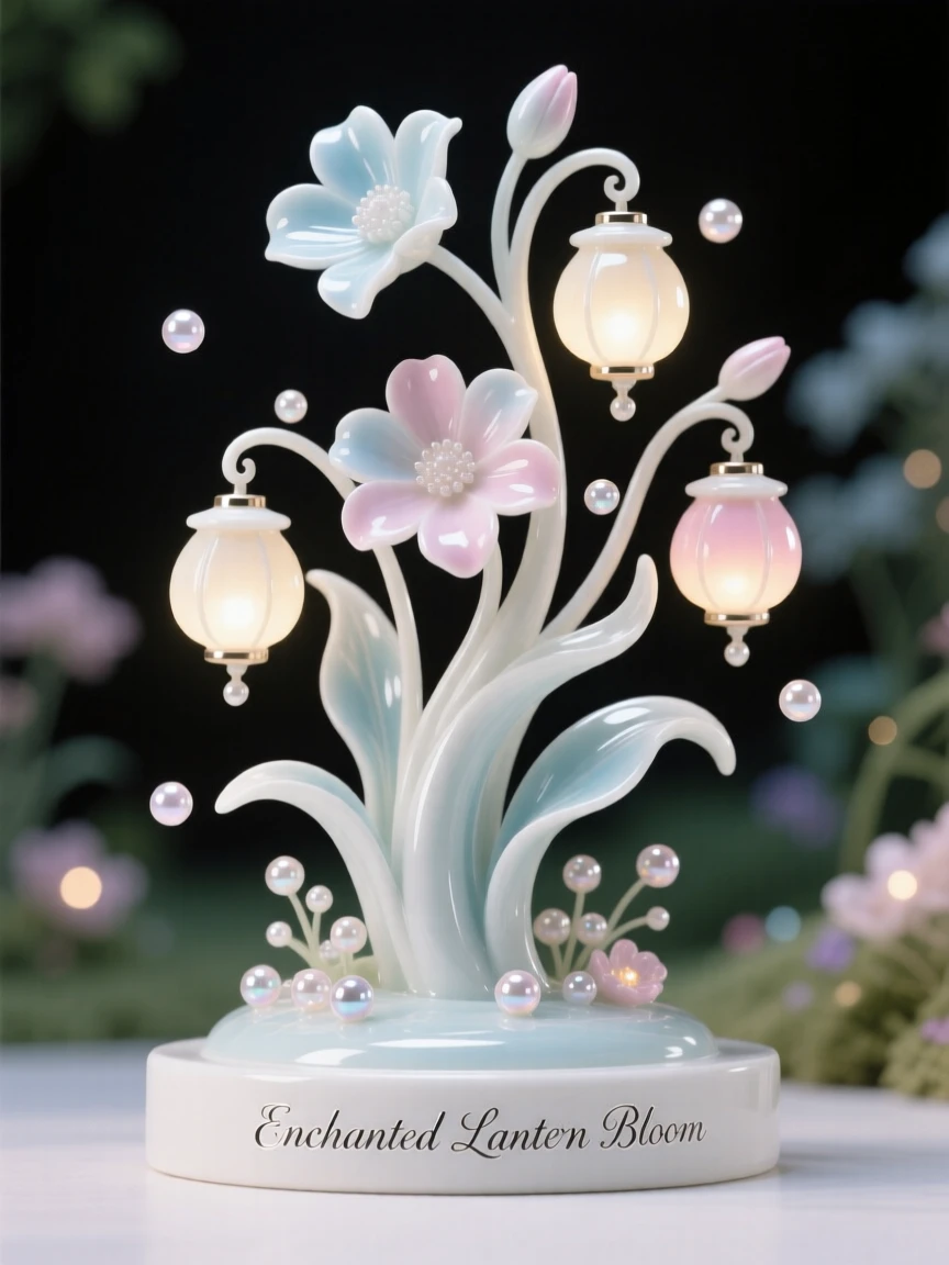 A magical garden where flowers glow like lanterns, sparkling motes of light drifting through the air.