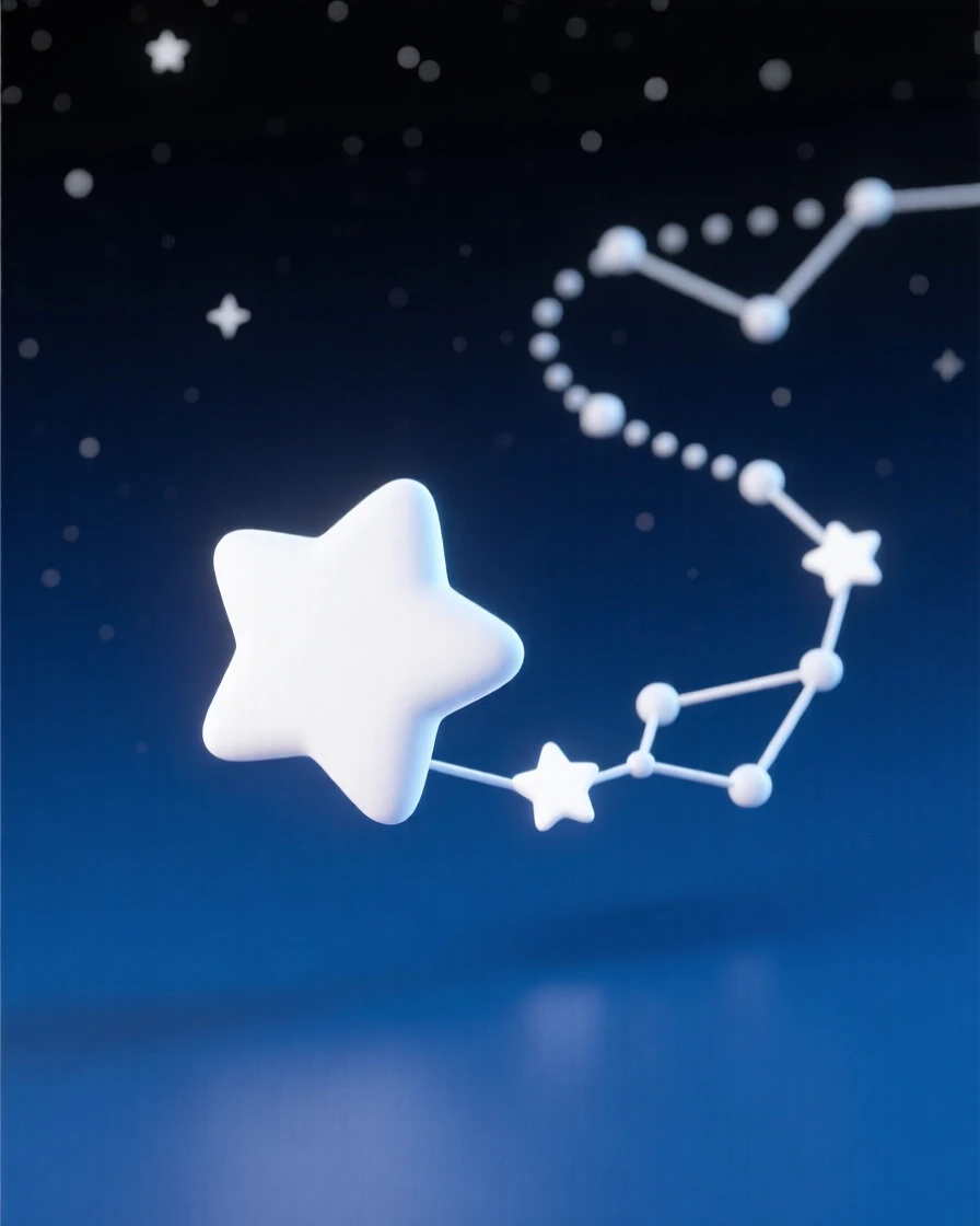 A tiny star sprite dances across a night sky, leaving a glittering trail of constellations behind each step.