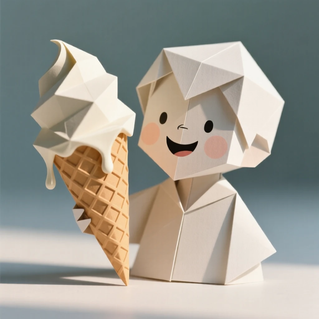 A child's first ice cream cone, melting quickly in the summer sun, delighted grin.