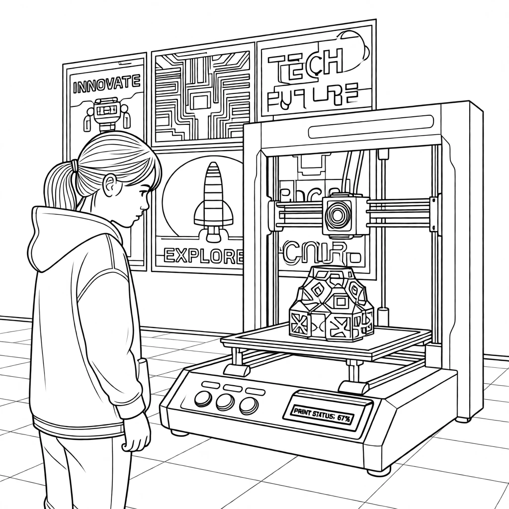 A 3D printer mid-print of an intricate model, with a poster wall visible in the background.
