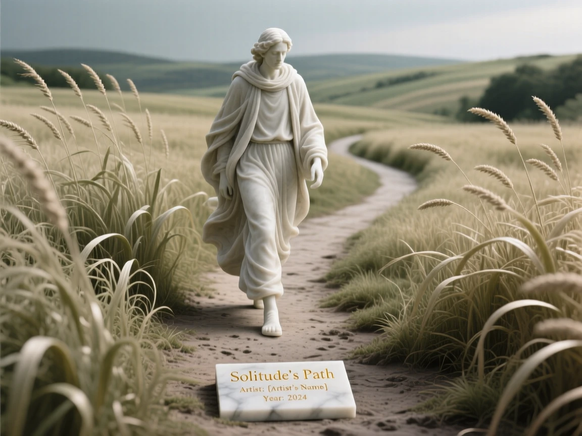 A beautifully composed image of a lone wanderer walking a path through tall grass, captured with cinematic depth and detail, full of atmosphere and visual storytelling