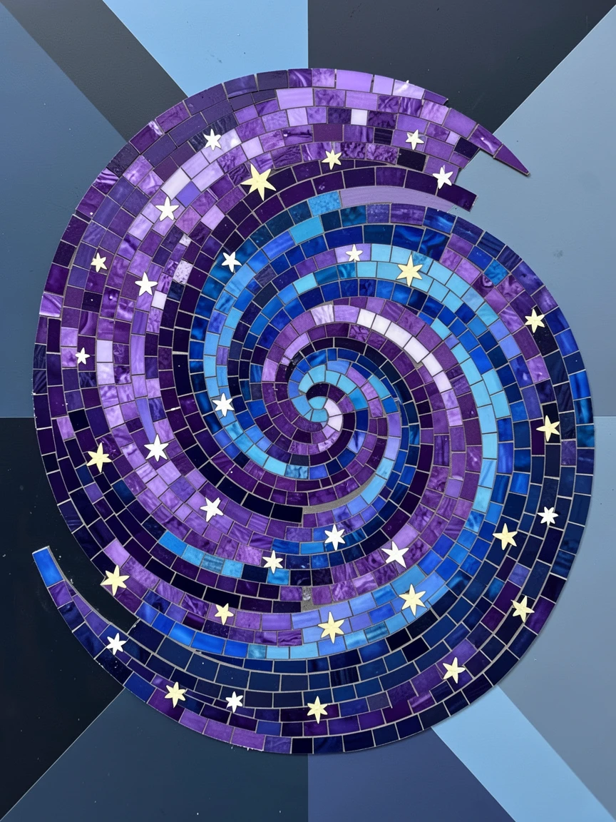 A swirling purple and blue nebula scattered with distant stars.