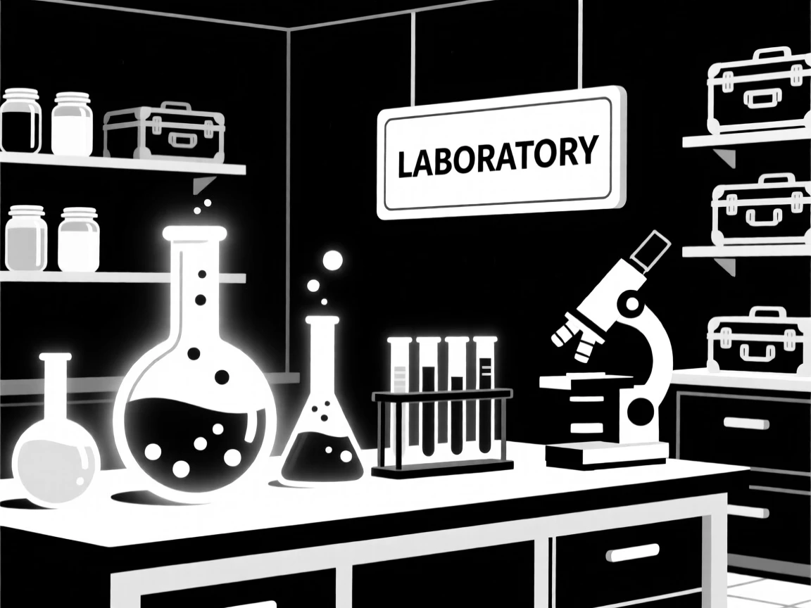 A laboratory filled with glowing beakers and equipment.