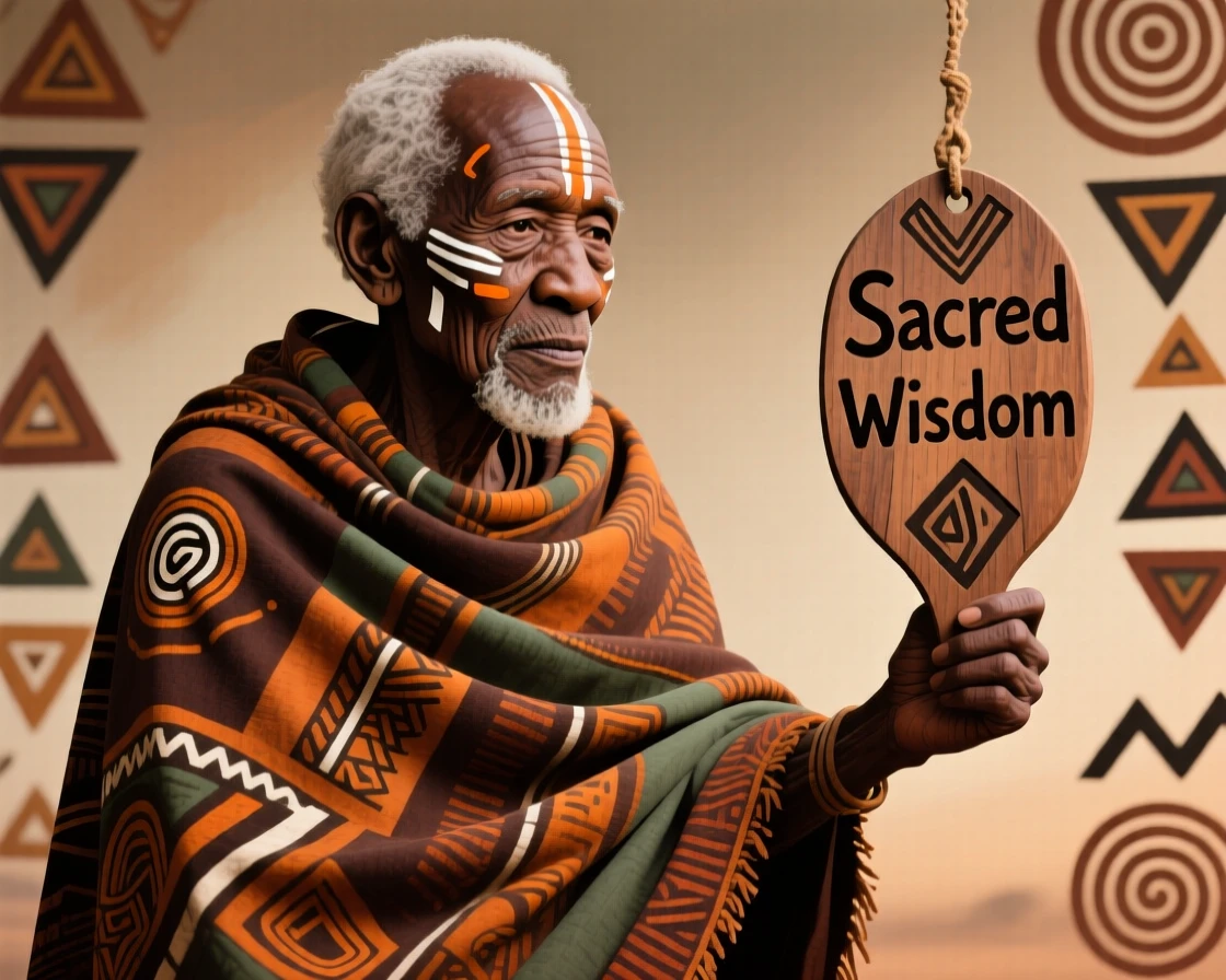 A hand-dyed ceremonial wrap worn by an elder during a sacred ritual.