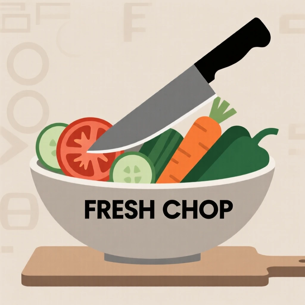 A bowl of fresh vegetables being chopped