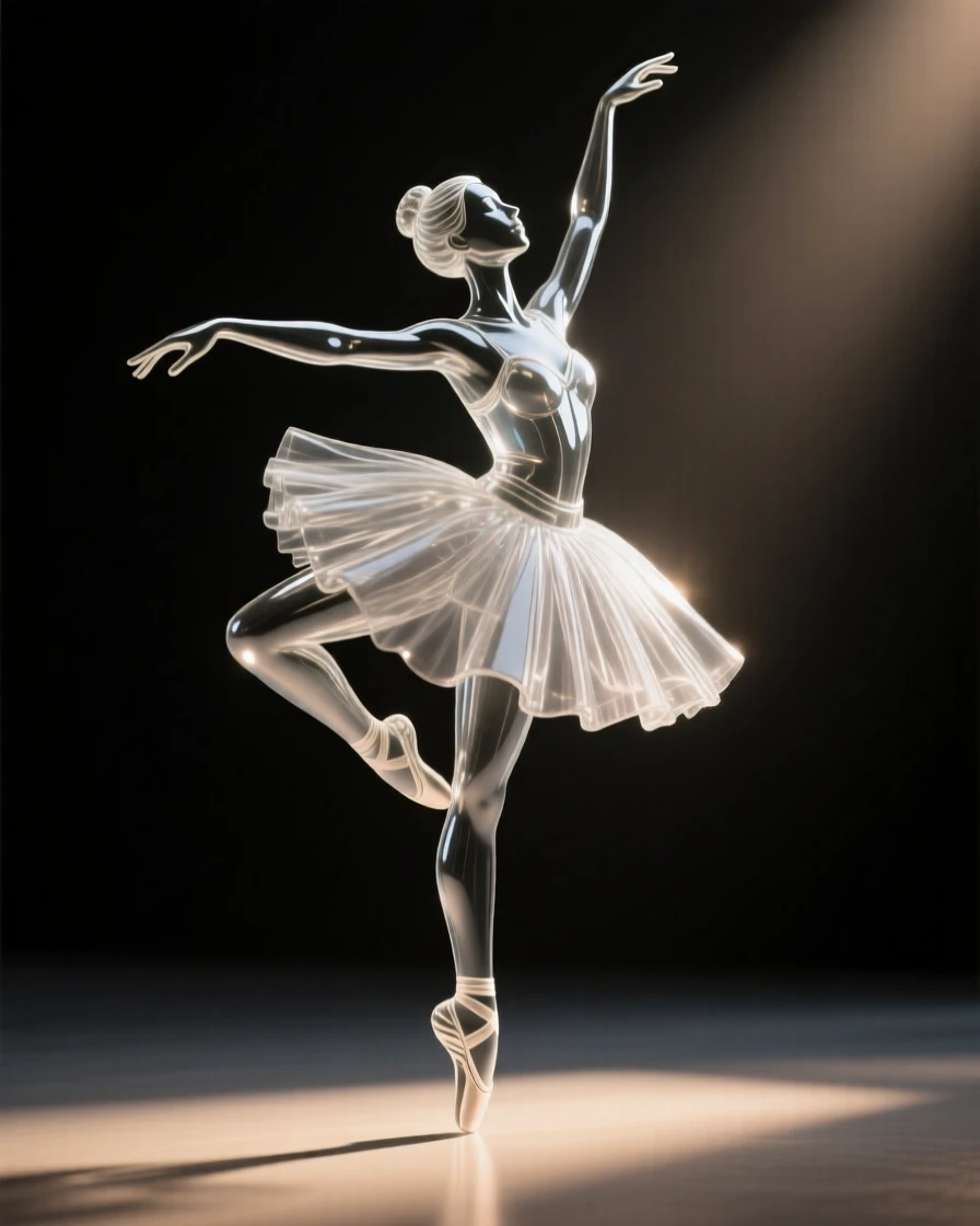 A ballerina caught mid-leap in a beam of soft stage light as the crowd sways gently to the rhythm of the music, while the crowd begins to sway together in rhythm