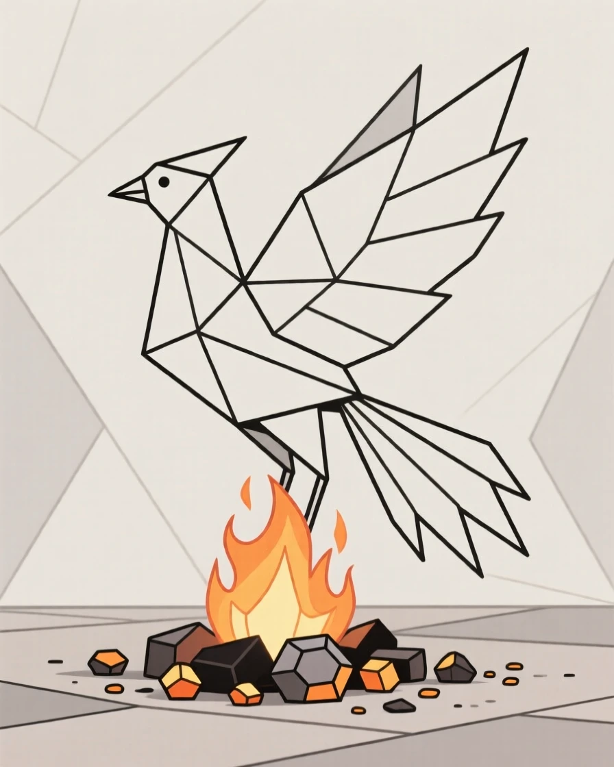 A phoenix rising from glowing embers