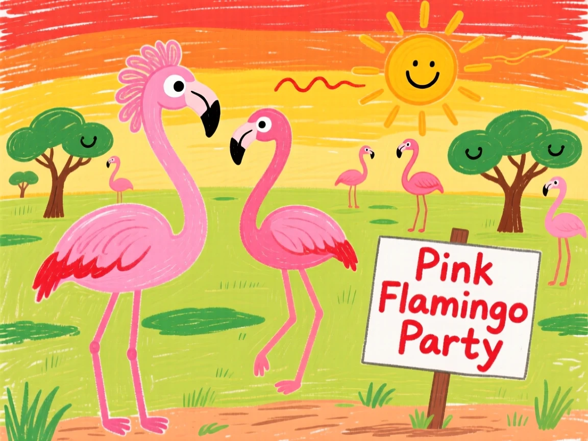 A flamboyance of pink flamingos at golden sunset on the African plains.