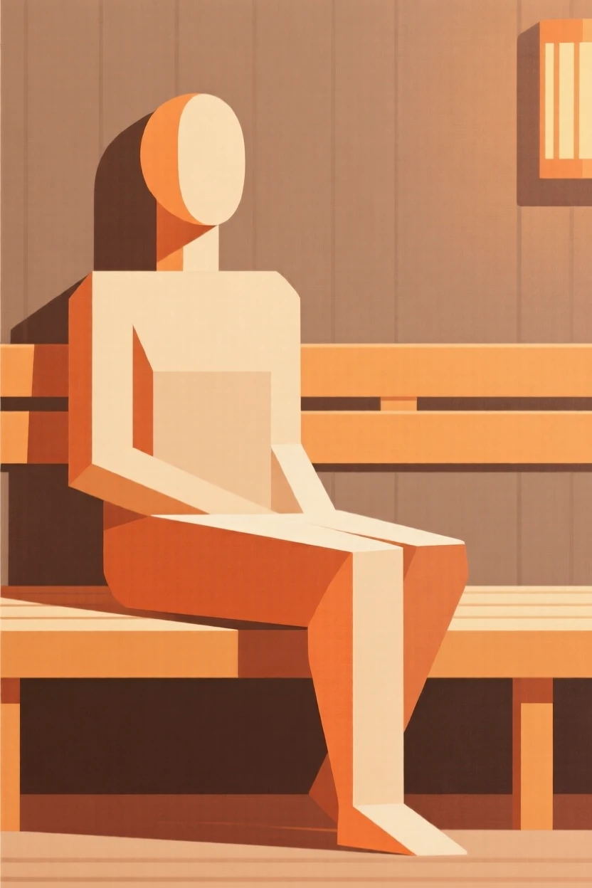 A person relaxing in a sauna