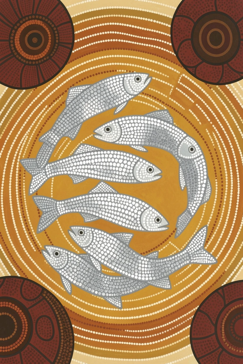 A school of silver fish resting on the sandy seabed