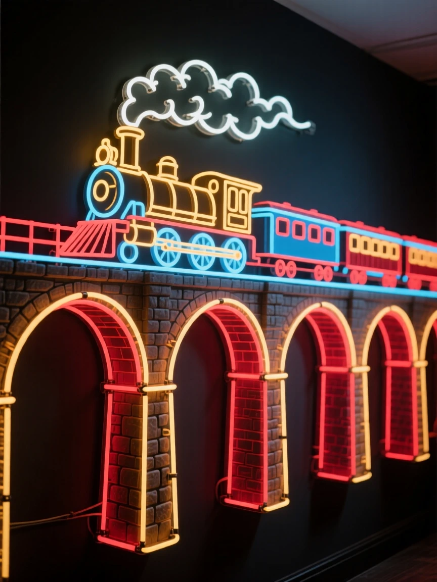 A vintage steam train crossing a tall stone viaduct.