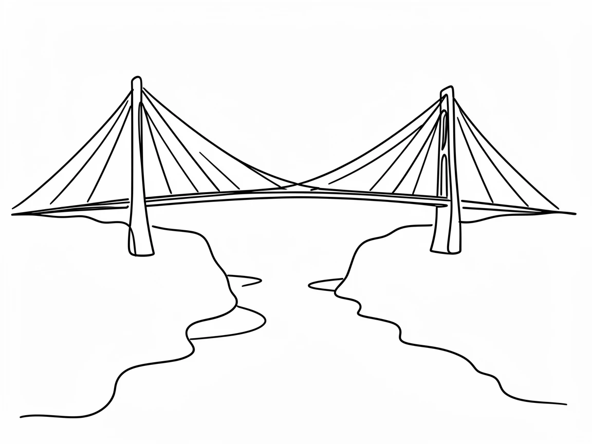 A grand suspension bridge stretching across a wide river gorge