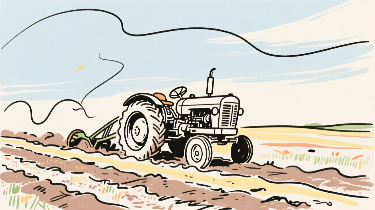A vintage tractor plowing a field beneath a wide open sky.