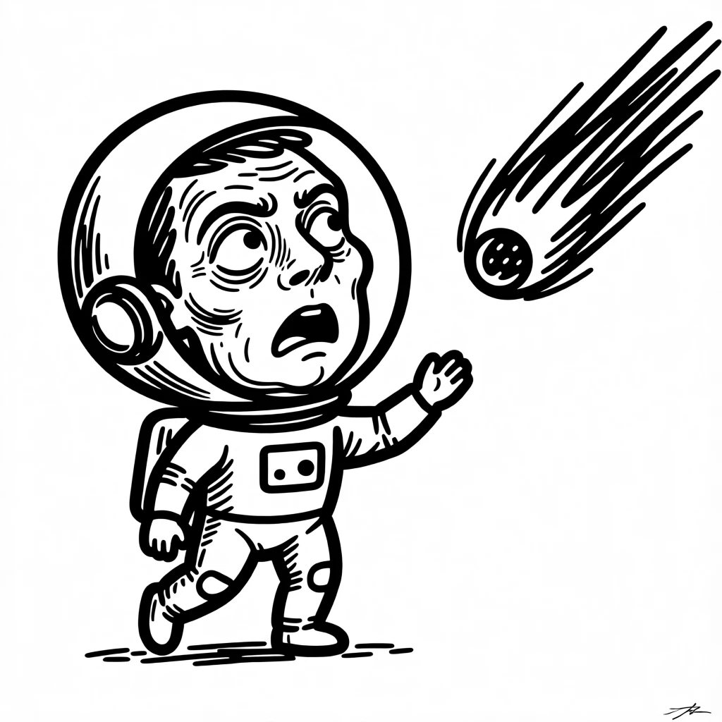 A space explorer floating weightlessly, reaching out to touch a passing comet.
