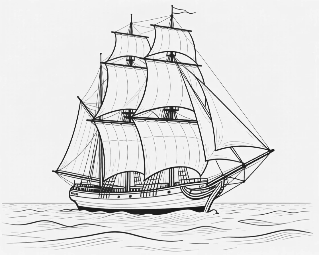 A tall ship with full sails crossing the open sea