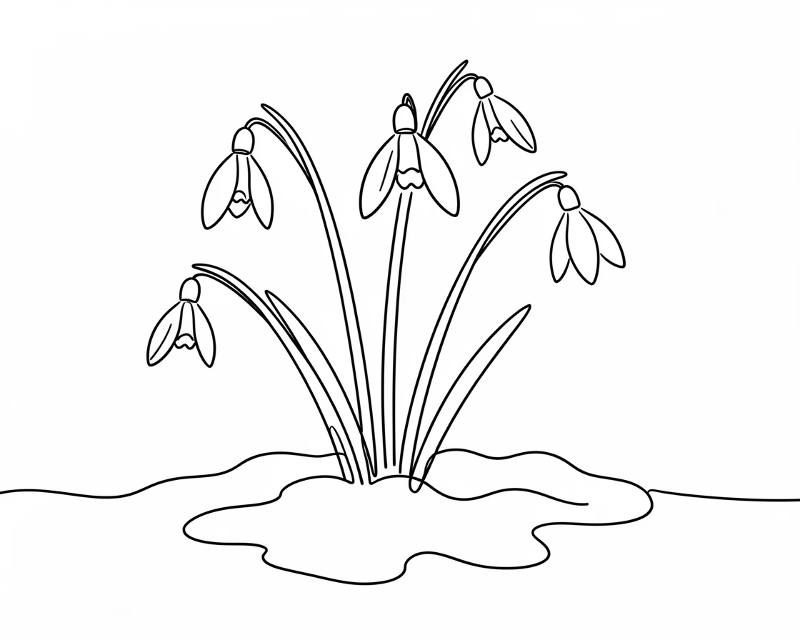 A cluster of snowdrops pushing up through a late winter frost