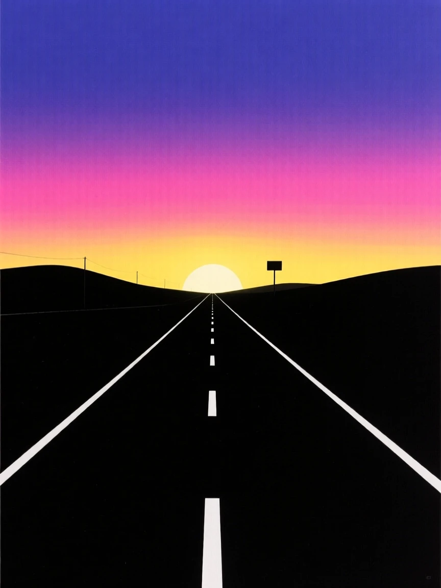 A wide, open road stretching toward a glowing horizon at dawn.