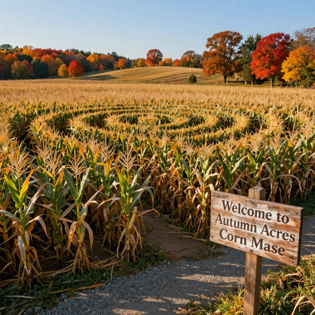 A corn maze carved into an autumn field