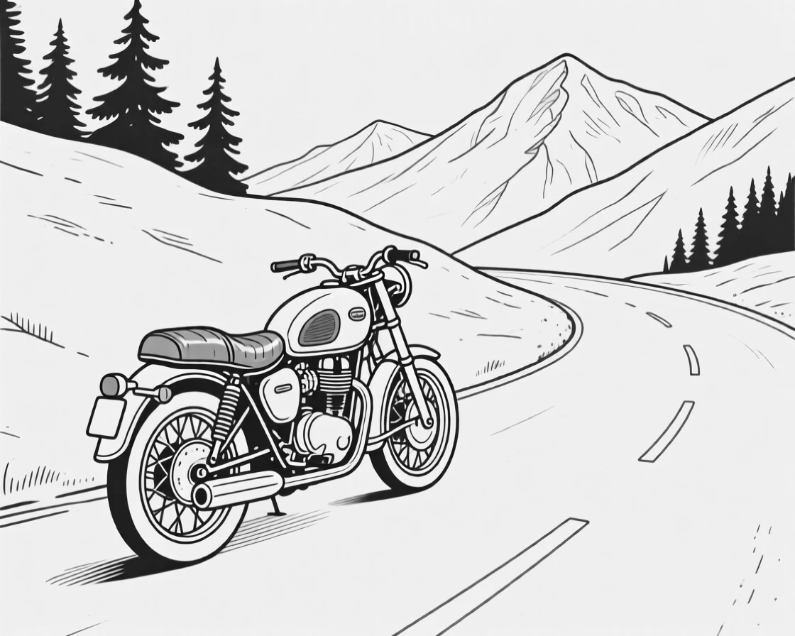 A vintage motorcycle parked on a quiet mountain road
