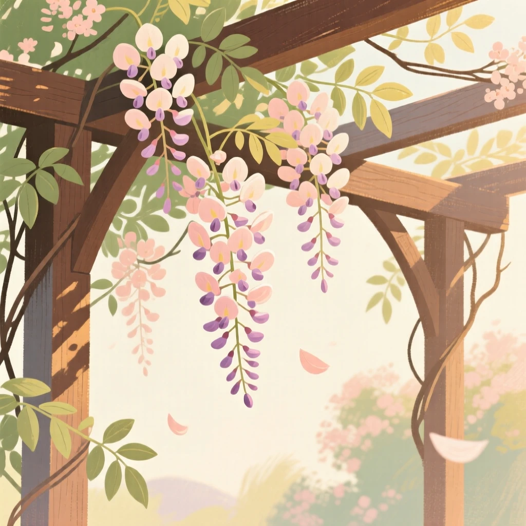 A blossoming wisteria arbor welcoming the first days of spring