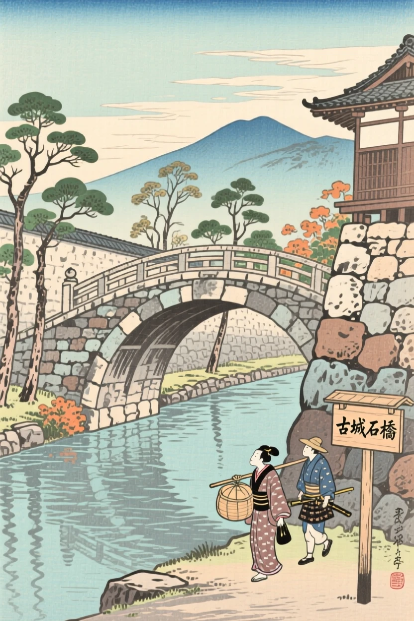 A stone canal bridge rising above ancient stone city walls.