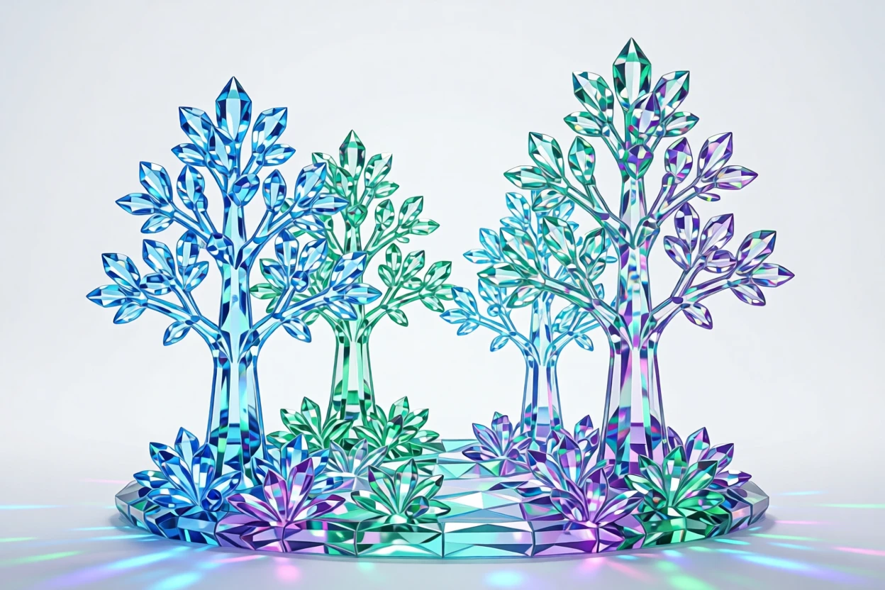 A bioluminescent futuristic forest where trees pulse gently with soft light.