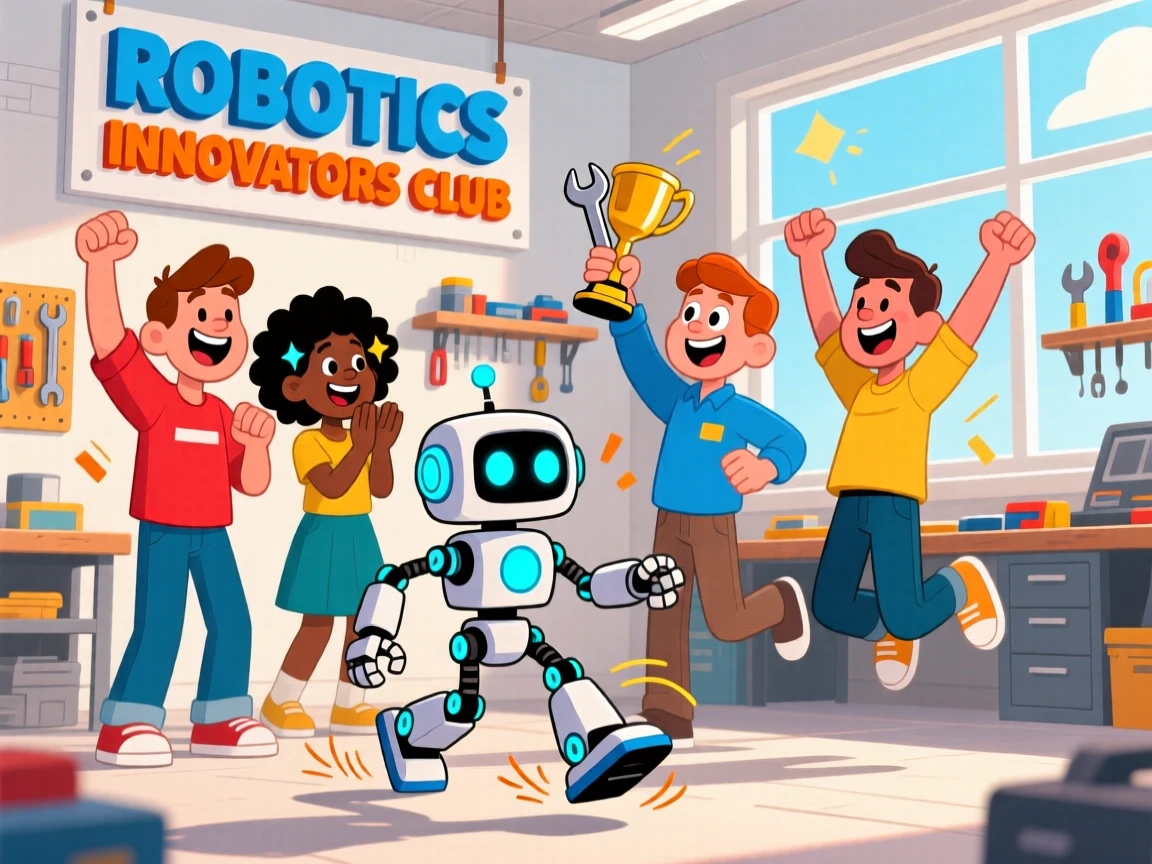 A robotics team celebrating as their invention takes its first steps.