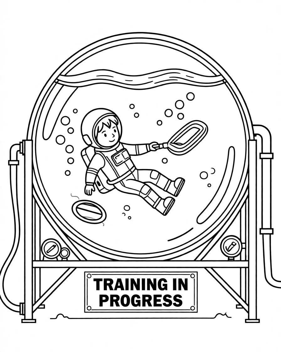 An astronaut training inside a giant water tank pool